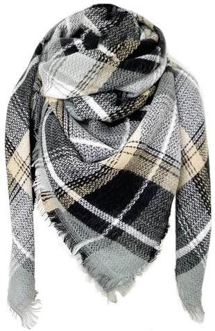 FIFTHAVE Schal Damen Halstuch Scarf Women Tuch Kaschmir Schal Winterschal Cashmereschal Karo Herbst Strickschal Wolleschal Weich Warmer Deckenschal Poncho Cape Herbstschal Dreieckstuch