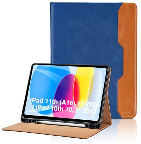Hülle für iPad 11. Generation (A16) 11 Zoll 2025 / iPad 10. Generation 10, 9 Zoll 2022 Leder Schutzhülle mit Tasche und Stifthalter, Auto Schlaf/Aufwach Funktion Smart Cover mit Stand Funktion -Blau