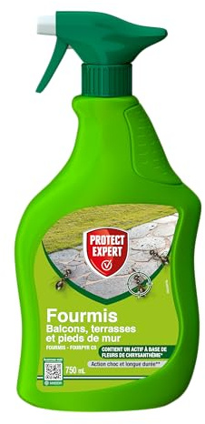 PROTECT EXPERT Spray Anti-Fourmis - A Bas De Fleurs De Chrysanthème - 750ml | Action Choc & Longue Durée - Extérieur - Sans PBO - Prêt-A-l'emploi - FOURPAL750