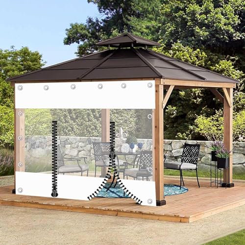 Outdoor Clear Waterproof Tarp Curtains,White Transparent Tarpaulin Side Panels With Grommets,Pergola Patio Gazebo Porch Carport Rain Curtains,Pvc Tarpaulin With Zipped Door,L×H-4×2.3m(13.1*7.5m)