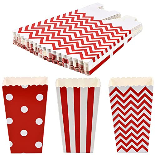 HoaaiGo 15 Pezzi Scatole per Popcorn, Piccole Sacchetti Carton di Pop Corn Contenitori Rosso e Bianco per Caramelle Biscotti per Feste Serate al Cinema Compleanno