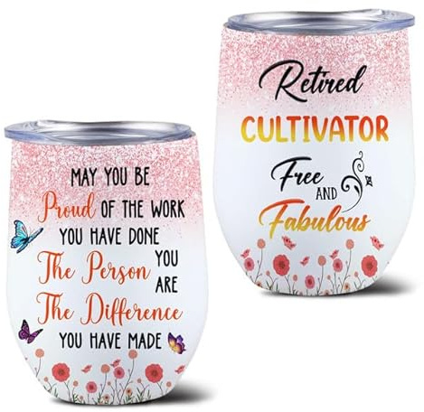 MEDROC Retired Cultivator Proud Of The Work You Done Wine Tumbler Stainless Steel 12oz, Coworker Appreciation Gifts For Women Men, Retirement Gift For Work Friends Drinking Cup