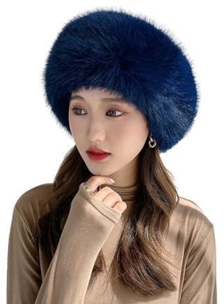 URFEDA Russische Fellmütze Damen,Fuchspelzmütze Pelzmütze,Wintermütze Damenmütze Kunstfell Kunstpelz Mütze Kosakenmütze Beanie Mütze Winddichte Plüsch Warm Hut Fellmütze für Reisen,Skifahren,Wandern