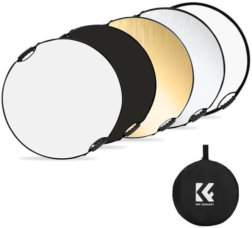 K&F CONCEPT 43(110cm) Light Reflector with Grips, 5-in-1 Photography Diffuser Collapsible Portable for Studio and Outdoor Lighting Gold Silver White Black Translucent