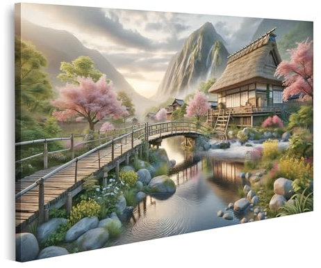 islandburner Tableau sur toile - Jardin japonais - Fleurs de cerisier - Hyper réaliste - Photos murales - Poster