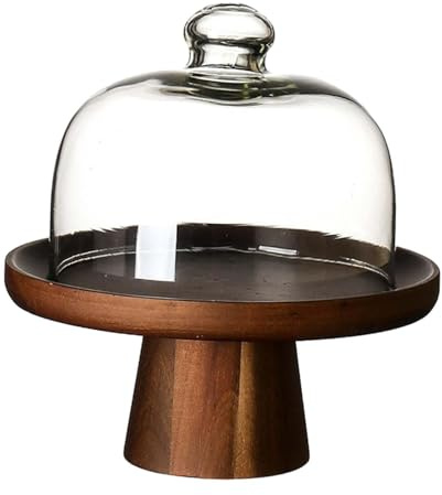 Colcolo Présentoir à gâteaux en bois avec couvercle en verre, support à Dessert multifonctionnel, assiette à gâteaux, assiette de service pour fête, pour un gâteau de 6 pouces