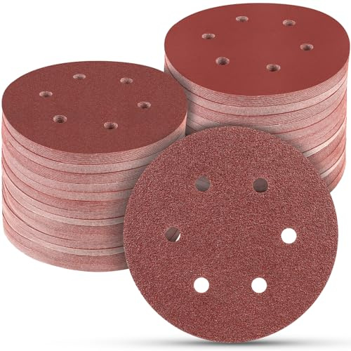 Juego de 100 discos de lija de 6 pulgadas, 6 agujeros de gancho y bucle, grano 60, 80, 120, 240, 400, discos de papel de lija orbitales redondos para lijadora