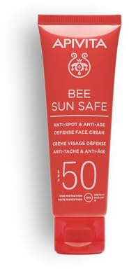 Apivita Bee Sun Safe Anti-Spot & Anti-Age Defense Face Cream SPF 50 50ml - Sonnenschutz mit Propolis, Meeresalgen, Meerfenchel - UV-Schutz/IR & Blaulichtschutz- Bekämpft Falten & Flecken