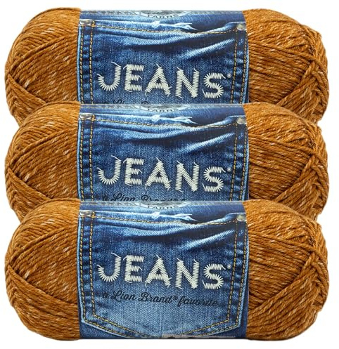 Lion Brand Yarn Jeans Filato, morbido filato per lavoro a maglia e uncinetto, filato per artigianato, confezione da 3, per punto superiore
