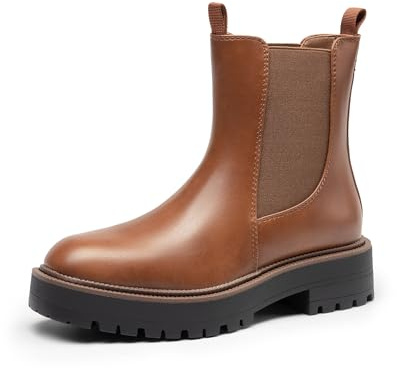 DREAM PAIRS Stivali Chelsea da Donna con Punta Quadrata Moda Tacco Basso Suola Spessa Stivaletti Autunnali