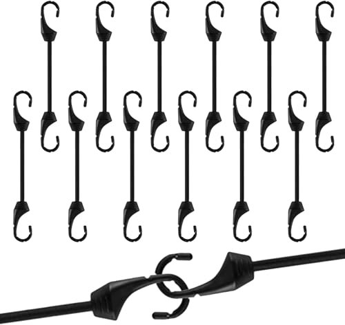Ellxen 12 Stück Spanngummi mit Haken,Robuste Spanngummis mit Haken,Strapazierfähige Expander mit Haken,Vielseitiger Gummibänder mit Haken,Gummispanner für Gepäck,Dachträger, Camping(schwarz)