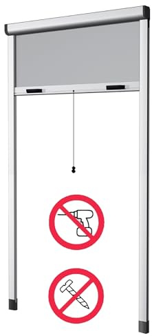 Zanzariera Verticale a Rullo Riducibile, Kit Fai da Te, Vari Colori e Misure, Installazione Senza Viti, Montaggio ad Espansione (Bianco RAL 9016, 160x170)