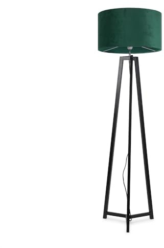 ValueLights | Black Wood Tripod Floor Lamp with Forest Green Velvet Drum Lampshade Living Room Light | Floor Lamps, Home Décor & Improvement Essential | Included LED Bulb