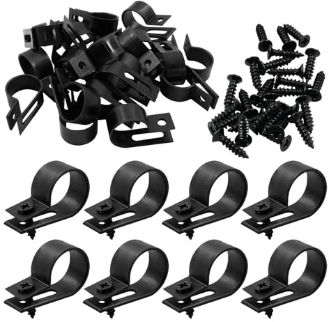 Bivethoi 120 PCS R-Type Cable Clip Wire Clamp, 3/4 Black Screw Mounting Clips Nylon Screw Mounting Cord Fastener Wire Conduit Clamp for Wire Management