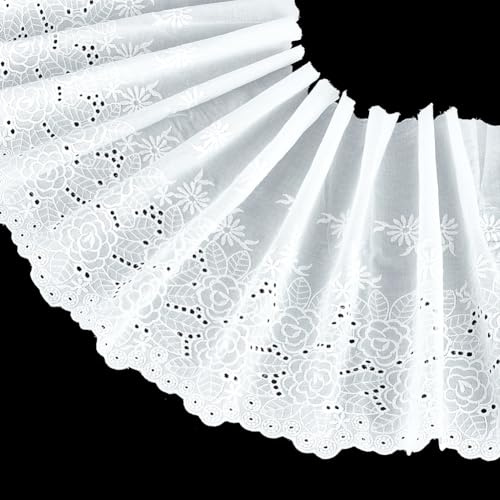 FINGERINSPIRE Cinta de encaje de algodón floral, 2.7 m x 27 cm, blanca, clásica, para decoración y manualidades