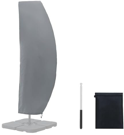 Outdoor Umbrella Cover Waterproof Windproof Heavy Duty Rip Proof 420D Oxford Fabric Extra Large Cantilever Umbrella Cover with Zip Fits 1 to 3.0m Garden Parasol Gray 265cm x 50 x 70