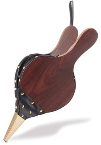 Roysmart Soffietto a soffietto, chiodi decorativi dorati, soffiatore d'aria in legno, soffietto in plastica, caminetto e barbecue, per barbecue, per esterni, 43 x 19 cm