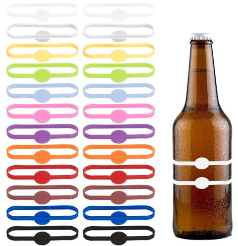 24PCS Drink Markers for Glasses, Cup Markers Bottle Strip Tag Silicone Drink Labels Name Band, Cocktail Drink Markers Water Bottle Charms, Wine Glass Markers for Drinks Party Bottle Identification