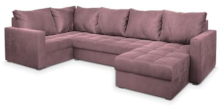 Masseno Ecksofa LORIVO L-S mit Schlaffunktion U-Form, Sofa mit Bettkasten, Wohnzimmersofa, Couch, Soffa, Bettsofa, Couchgarnitur- Rosa, Kronos 27