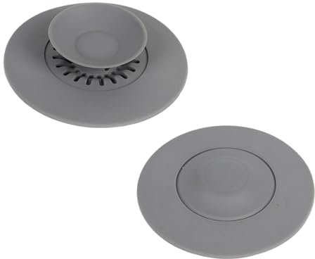 Oykrueats 2 Stück Universal Abflussstopfen Silikon, Grau, Flexibel mit Siebfunktion, Durchmesser 10.8 cm, für Waschbecken, Küchenspülen und Badewannen