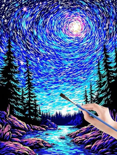 Starry Sky Malen Nach Zahlen Erwachsene, DIY Malen Nach Zahlen Kinder Handgemalt Ölgemälde Kit für Anfänger und Erwachsene Mit Pinseln und Acrylfarbe für Home Decor, Ohne Rahmen 60 x 80 cm Baum 22-9