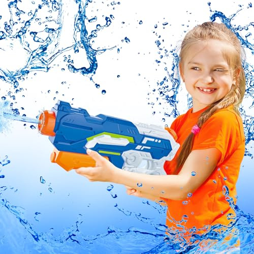 Wasserpistole Kinder – 1200ML Wasserspritzpistole mit 8–10m Reichweite, Outdoor Spielzeug für Sommer, Strand, Pool & Garten – Wasserblaster große reichweite für Jungen & Mädchen (Blau)