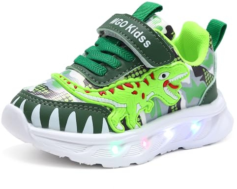 XSportmode Chaussures lumineuses à LED for enfants, baskets de printemps et d'automne for garçons dinosaures de 1 à 6 ans, baskets clignotantes for l'intérieur et l'extérieur(Vert,30 EU)