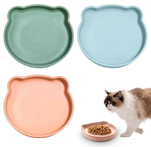 3 Stück Futternapf für Katzen: Silikon Katzennapf Flach, Katzennäpfe mit Saugnapf, Katzenteller Katzenfutter Wasserschale, Futternapf Katzennäpfe, Katzenschüssel für Trockenfutter und Nassfutter