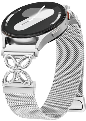 Upeak Metall Armbänder Kompatibel mit Samsung Galaxy Watch 7 6 5 4 Armband | 20mm Mesh Loop Magnetarmband mit Blumendesign für Galaxy Watch 4 6 Classic/5 Pro/Active 2/FE, Elegant Damen