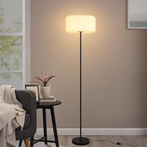 ZMH Stehlampe Vintage Stehleuchte Wohnzimmer - Standleuchte Lampenschirm | Papier Weiß Standlampe Wohnzimmerlampe G9 Fassung mit Fußschalter Eckstehlampe für Schlafzimmer Esszimmer (Ohne Lichtquelle）