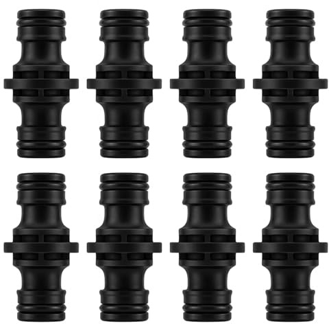 8 Pezzi Nero Doppia Spina Connettore Tubo, Raccordi per Tubi Irrigazione Universali, Raccordo Tubo Acqua Giardino con Sistema di Attacco Rapido Acqua, Adecuado para Conexión de Tuberías de Agua