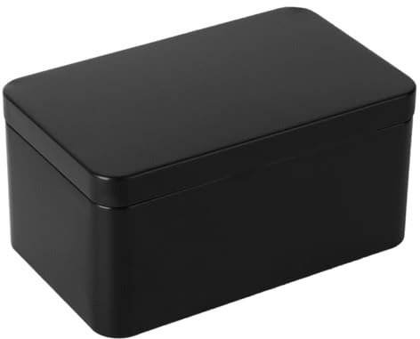 FONDOTIN Caja De Hojalata Rectangular 13x8x6 Cm Negra Para Almacenar Hojas De Té, Dulces y Cosméticos, Contenedor Resistente Bordes Redondeados, Organizador Portátil Hogar y Viajes