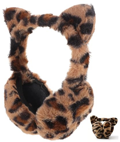 LIGIGWASH Leopard OhrwäRmer PlüSchig Warm Faltbar OhrenschüTzer Winter Earmuffs OhrenwäRmer Damen MäDchen Winter Ohrenschutz Modisch FüR KäLteschutz Und OhrenschüTzer