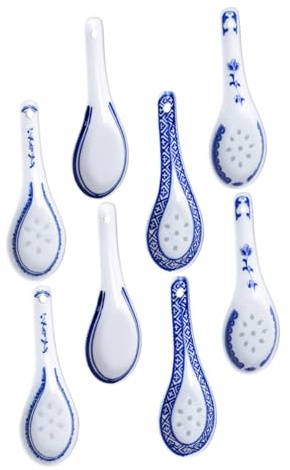 Cuillère à Soupe en Céramique Bleue 8 Pièces pour Service Raffiné | Vaisselle Chinoise, Surface Lisse et Résistance à Haute Température, Usage Familial et Restaurant Traditionnel