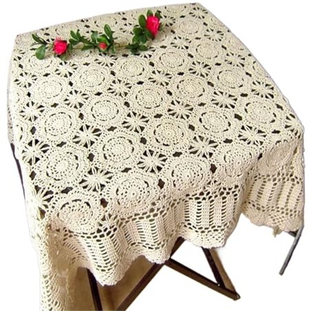NFEKLFI Mantel de Encaje Mantel De Encaje Hecho A Mano con Corchetes, Cuadrado Ganchillo, Disponible En Varios Tamaños(Beige,70x70cm)