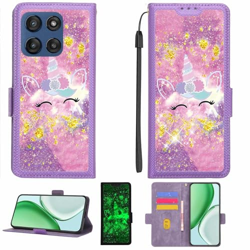 Kinetijy Coque Compatible pour Motorola Edge 60 Stylus Coque Étui Housse Case Support [avec Film Protecteur HD d'une dureté de 9H] [Blocage RFID][Paillettes dorées + Brillantes] LPT-DJS