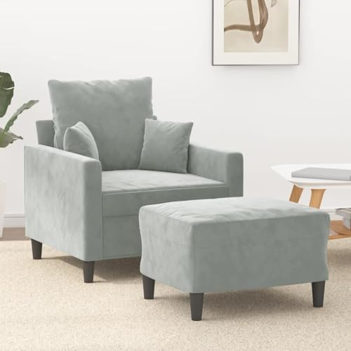 Yisssmeng Sessel mit Hocker Hellgrau 78x77x80 cm Samt Modernes Design Bequem & Robust Schlafsessel Wohnzimmer Couch für Living Room Bedroom and Corridor