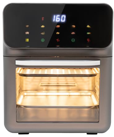 Mini forno, 13 l, 1350 W, forno elettrico con padella, mini forno per pizza con temperatura e tempo regolabili (15-60 minuti), piano del tavolo per cottura carne, pizza, pesce, pane (nero)