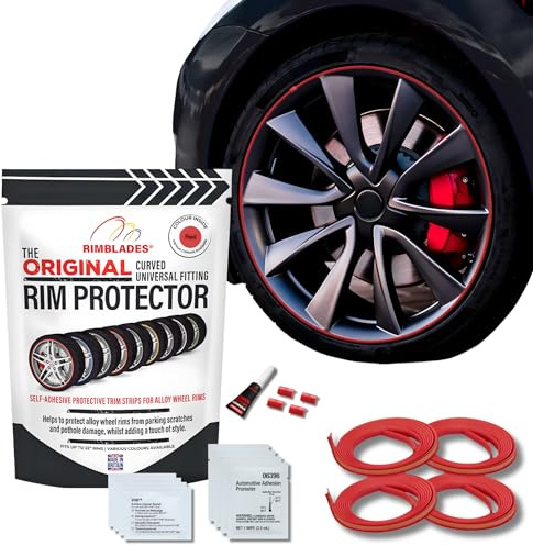 Rimblades Original Red Alloy Wheel Protectors - Fits Up to 22” x 4 Wheels | For Curved/Round Edge Wheels | 9 Colour Options | Easy DIY Fit | Car Exterior Accessory