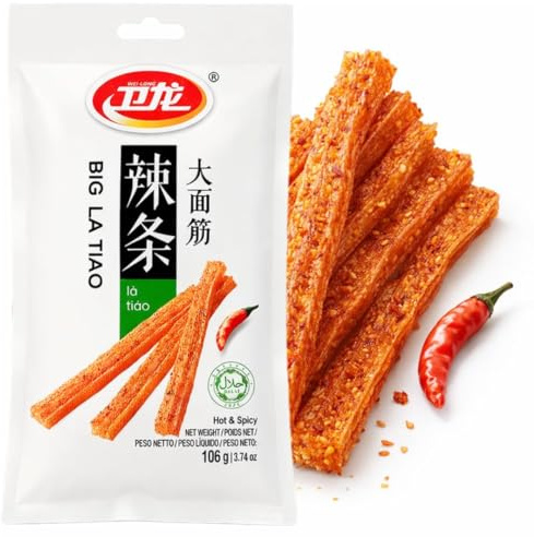 Snack Piccante Latiao 106g – Bastoncini Speziati Cinesi – Gusto Hot & Spicy con Olio e Sesamo – Snack Street Food Asiatico – Weilong Big Latiao