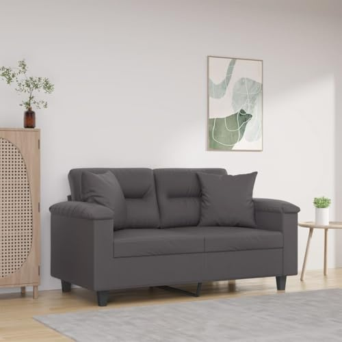 sephironlbb 2-Sitzer-Sofa mit Zierkissen Grau Kunstleder 120 cm Sitzbreite Metallgestell Wohnzimmer Couch Polstergarnitur mit Schaumstofffüllung und dekorativen Kissen für Lounge Gästezimmer