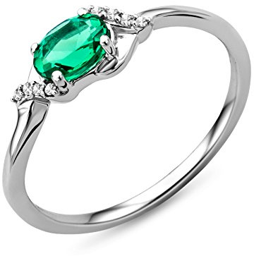 MIORE Schmuck Damen 0.03 Ct Diamant Verlobungsring mit Edelstein Geburtsstein grüner Smaragd/blauer Saphir und 8 Diamanten Brillante Diamantring aus Weißgold 9 Karat (375) Gold
