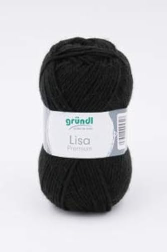 Gründl 5er Packung Wolle LISA Premium uni, 50gr, 100% Polyacryl,Bastelgarn,Strickgarn,Handarbeitswolle (26 schwarz)