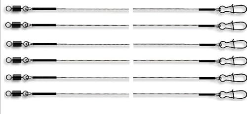 Set: 6 Stück Powerflex 7x7 Super-Soft-Stahlvorfach mit Wirbel, 9 Kg von Jenzi, Länge 50 cm + Petri Heil! Aufkleber