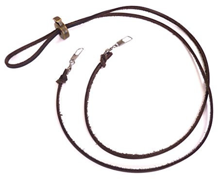 Westernwear-Shop Lederkinnriemen mit Haken 110 cm Extra Lang braun - Vintage Style Kinnriemen Chinstrap Hutfangband für Hüte Westernhüte Cowboyhüte Lederhüte mit Ösen oder Lederbefestigungsösen Braun