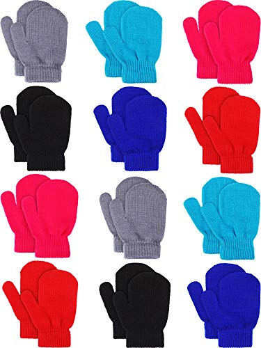 Sumind 12 Pairs Kids Mitten Knitted Toddler Mittens Winter Warm Stretch Gloves Infant Mitten Gloves for Boys Girls (Bright Colors)