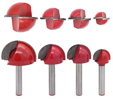 DingGreat 4 Pcs 6mm Tige Routeur Core Box Bits CNC Fraise à Rainure Ronde Outils à Bois 16mm/22mm/25mm/32mm