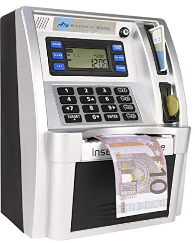 LB Euros Versión Huchas Anco de Dinero Banco de Ahorro de Cajeros Caja de Dinero Electrónica Digital ATM para Monedas y Billetes, Mini Alcancía para Navidad y Cumpleaños, Negro