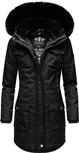 Navahoo Damen Warmer Winterparka mit Abnehmbarer Kapuze und extra Einkaufstasche Tiniis Black Gr. M