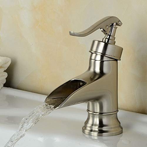 YHSGY Antike Retro Badarmaturen Pinsel Nickel Finish Massiv Messing Deck Montiert Einhand Waschbecken Waschtisch Wasserhähne